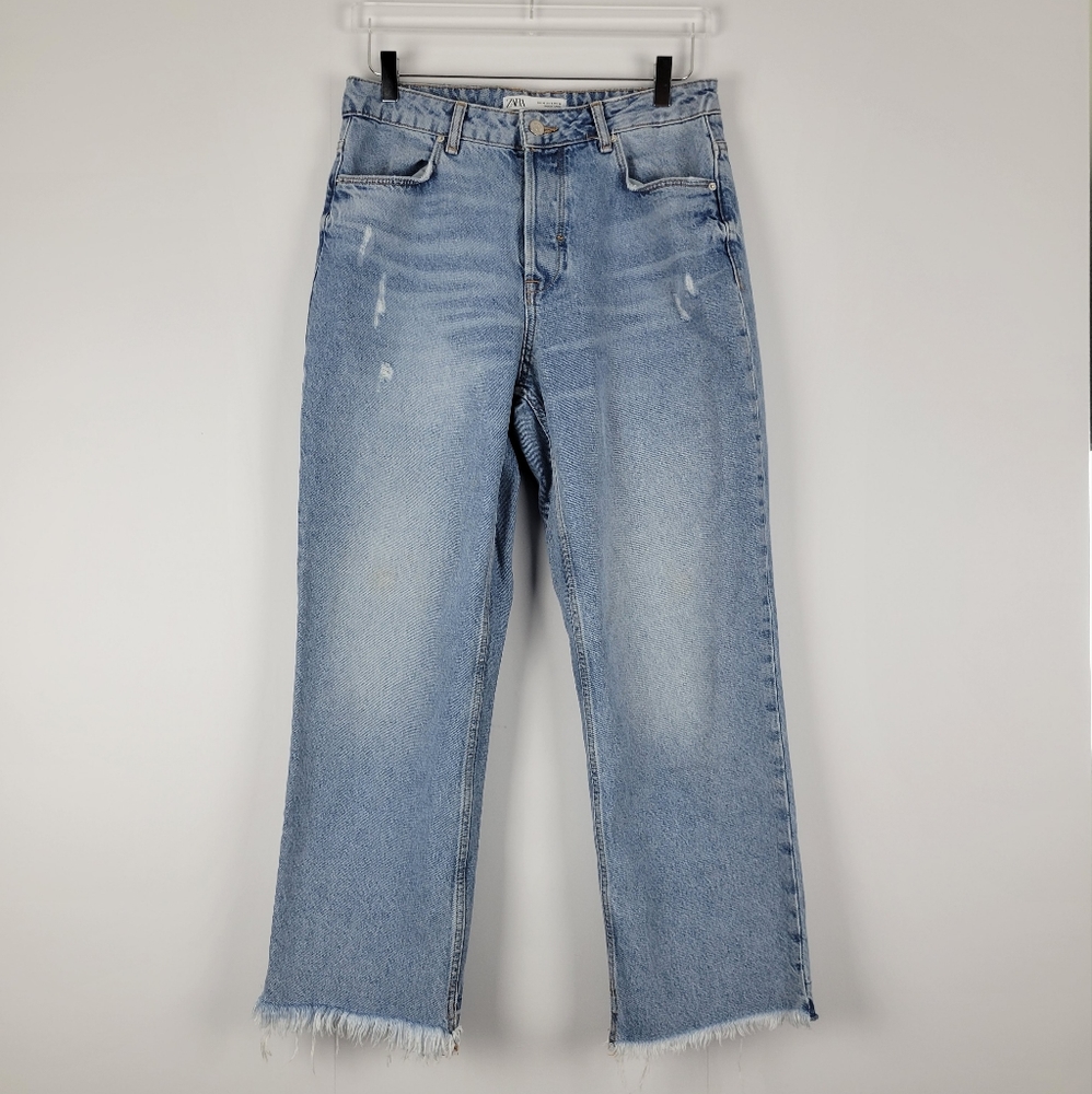 ZARA High Waisted Distressed Jeans